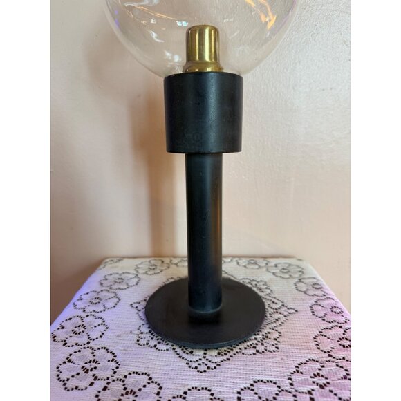 Vintage MCM Iron Spring Loaded Candle Holder Glass Shade - Picture 8 of 13
